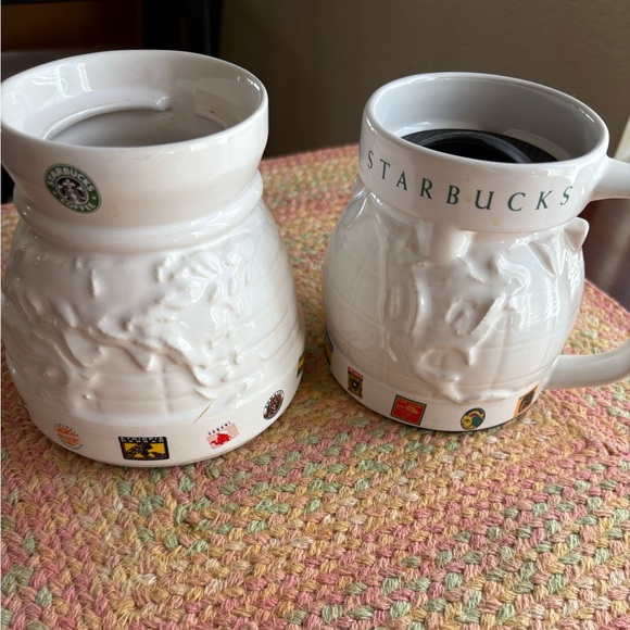 Starbucks Other - Starbucks Vintage White Embossed Globe Mugs